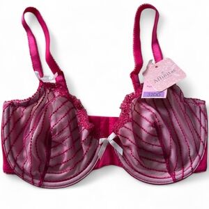 Affinitas Pink Sheer Lace Striped Bra 32DD | Feminine Lingerie NWT